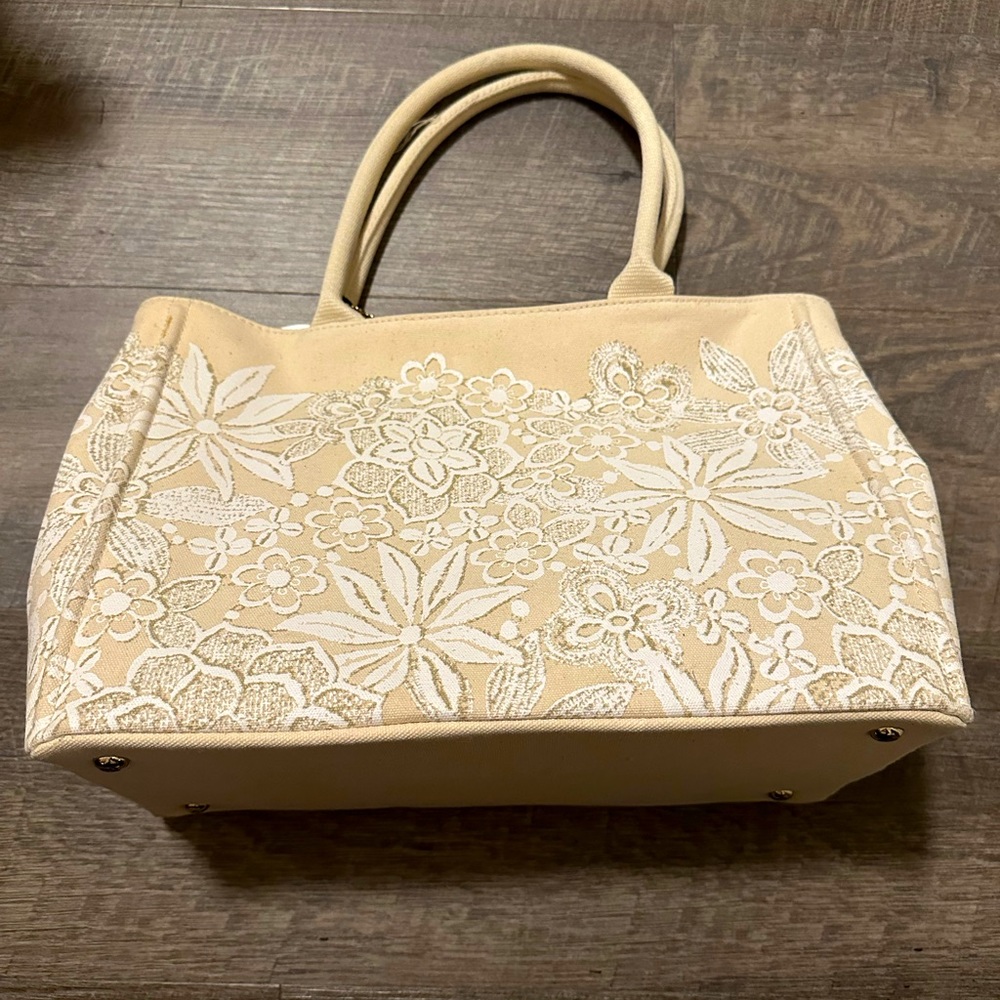 NWT Oscar de la Renta Canvas Bag with White Floral Print